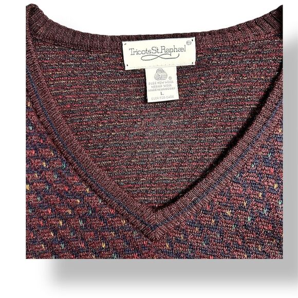 Tricots St Raphael Men's L Wool Sweater Burgundy Geometric Knit Grandpa Academia - Picture 6 of 8